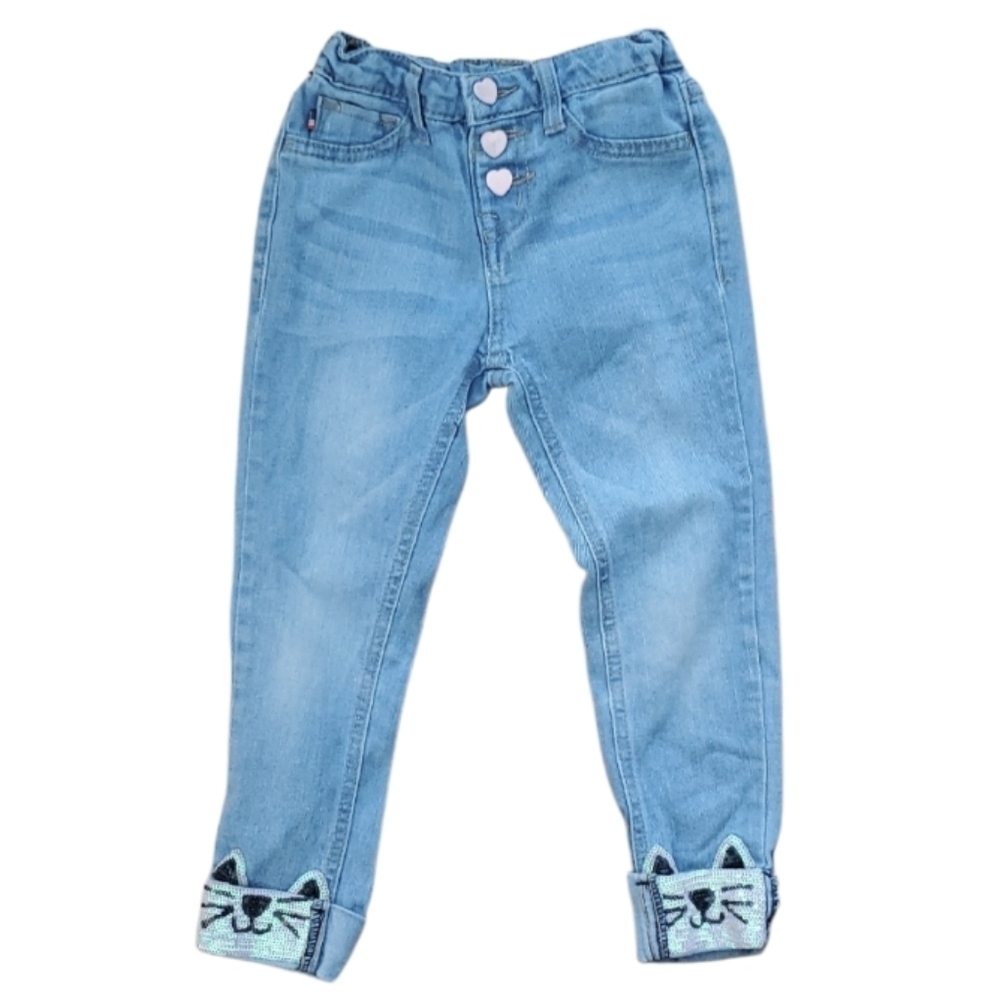 Vigoss The Jagger Skinny Girls Blue Jeans with Cat Sequin Cuffs‎ Size 5